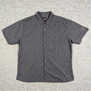Harley Davidson Button Up Shirt Mens 2XL Gray Palm Tree Logo Hawaiian Polynosic